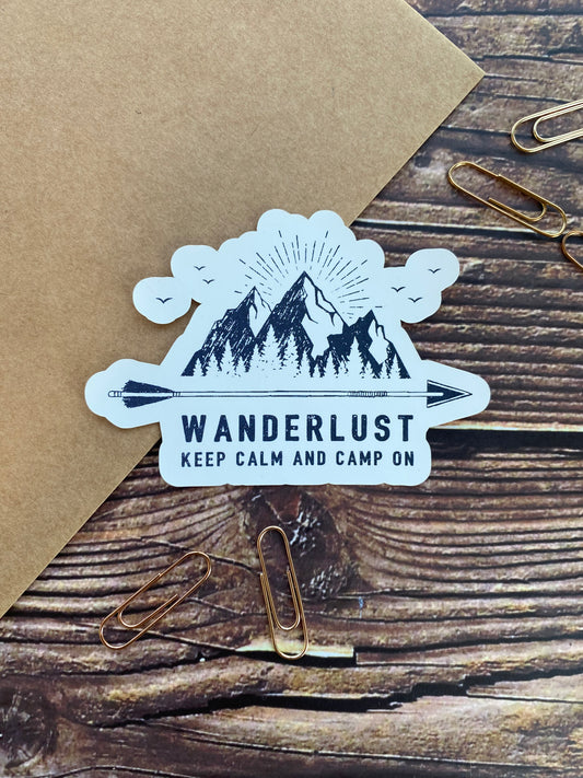 Wanderlust Keep Calm & Camp On Sticker