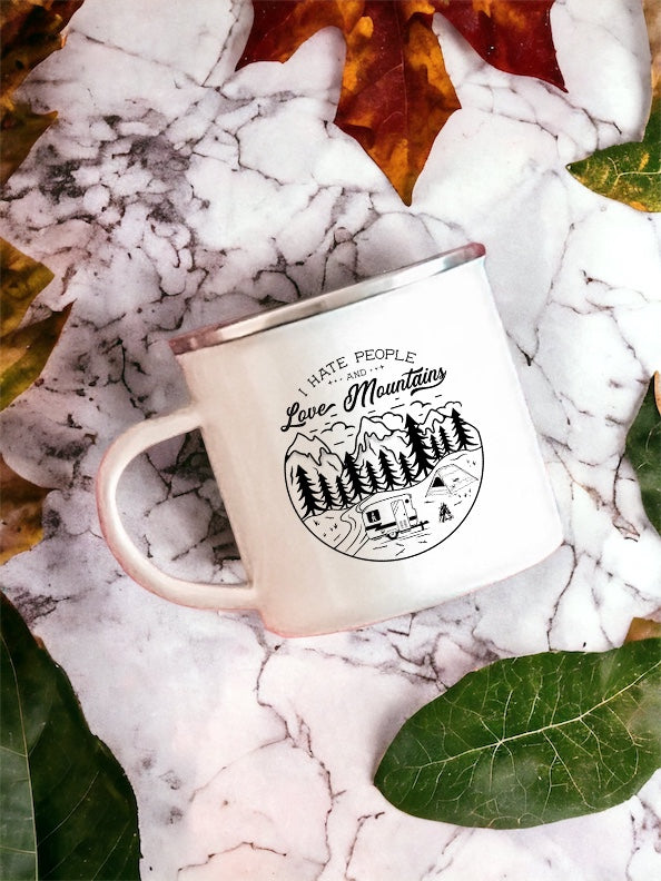 I Love Mountains & Hate People - Enamel Mug