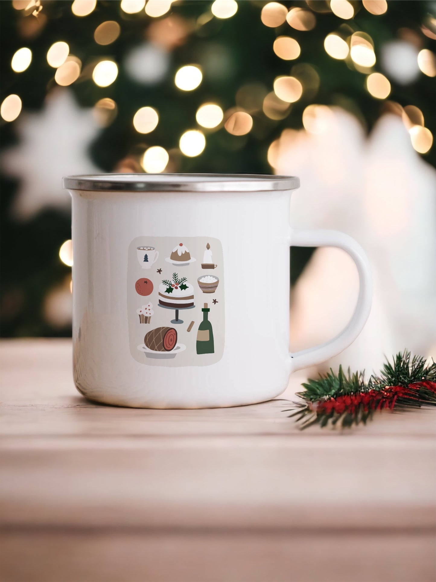 Folky Wintertime Christmas Enamel Mug