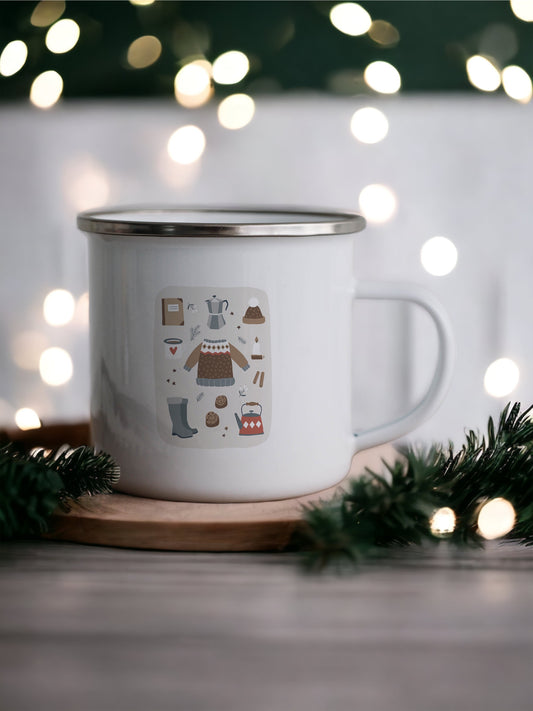 Folky Wintertime Christmas Enamel Mug