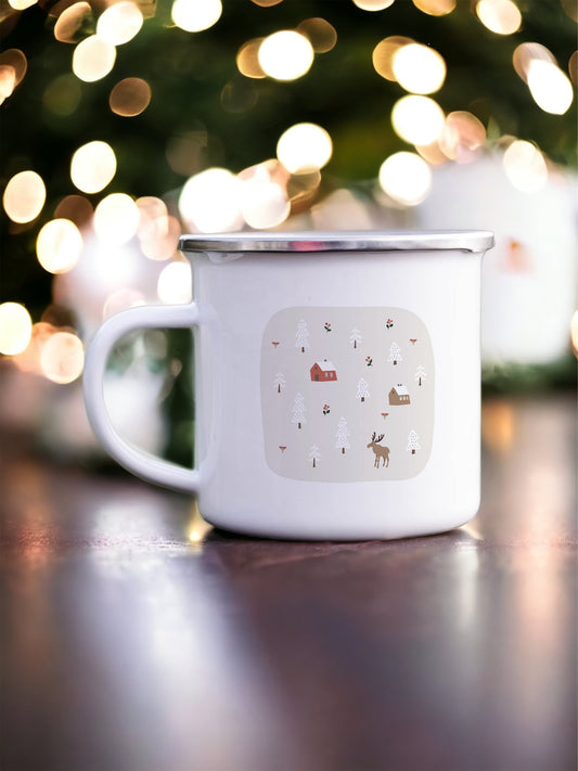 Folky Wintertime Christmas Enamel Mug