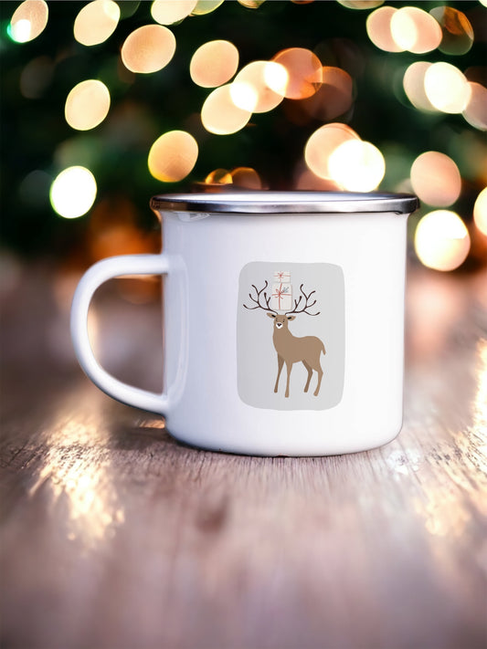 Folky Wintertime Christmas Enamel Mug