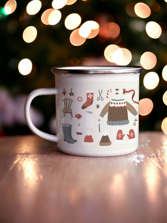 Folky Wintertime Christmas Enamel Mug