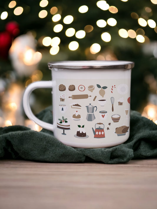 Folky Wintertime Christmas Enamel Mug