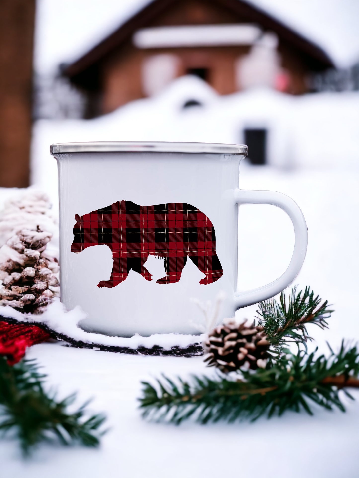 Plaid Bear - Enamel Camping Mug