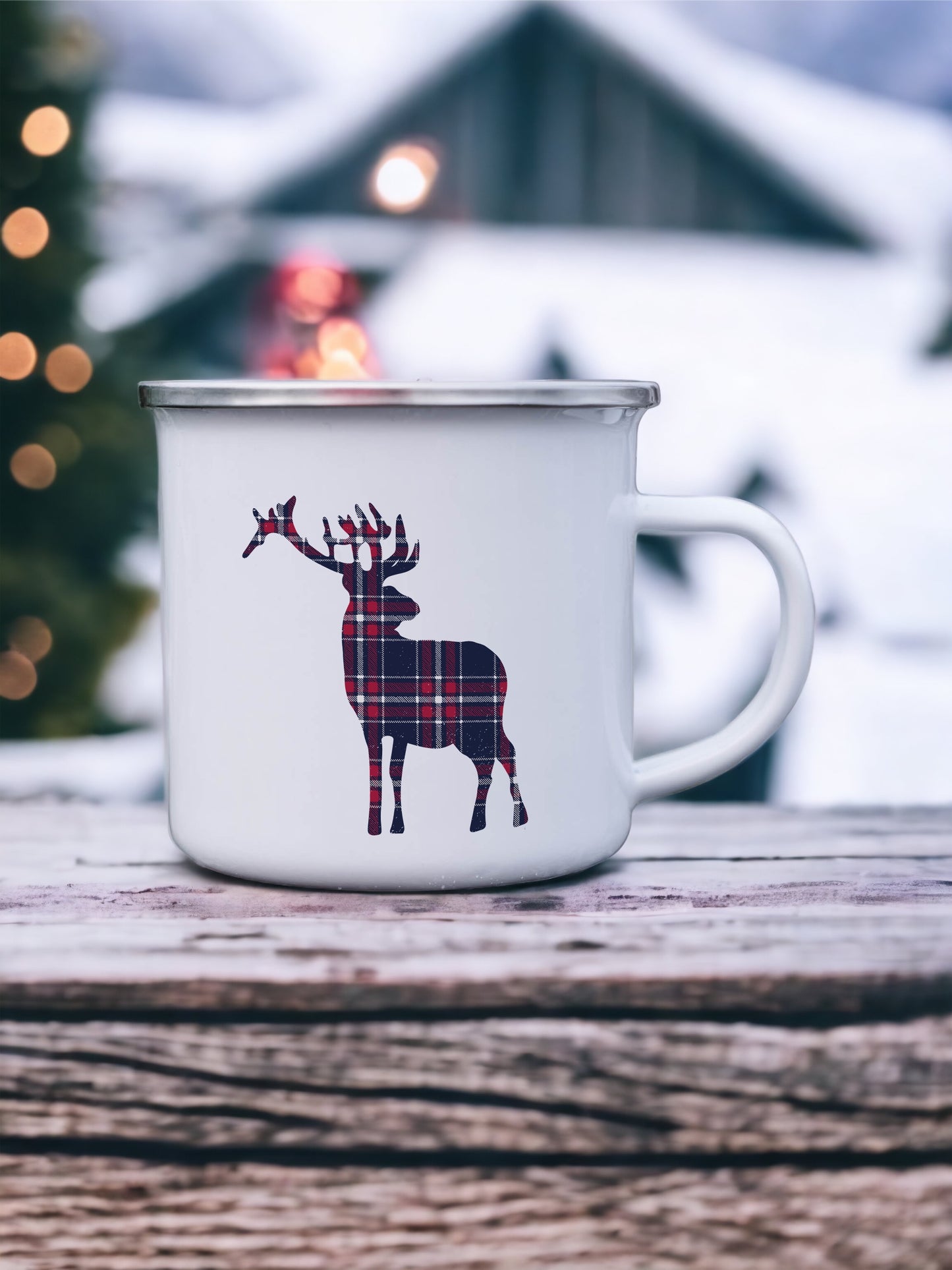 Plaid Deer Stag - Enamel Camping Mug