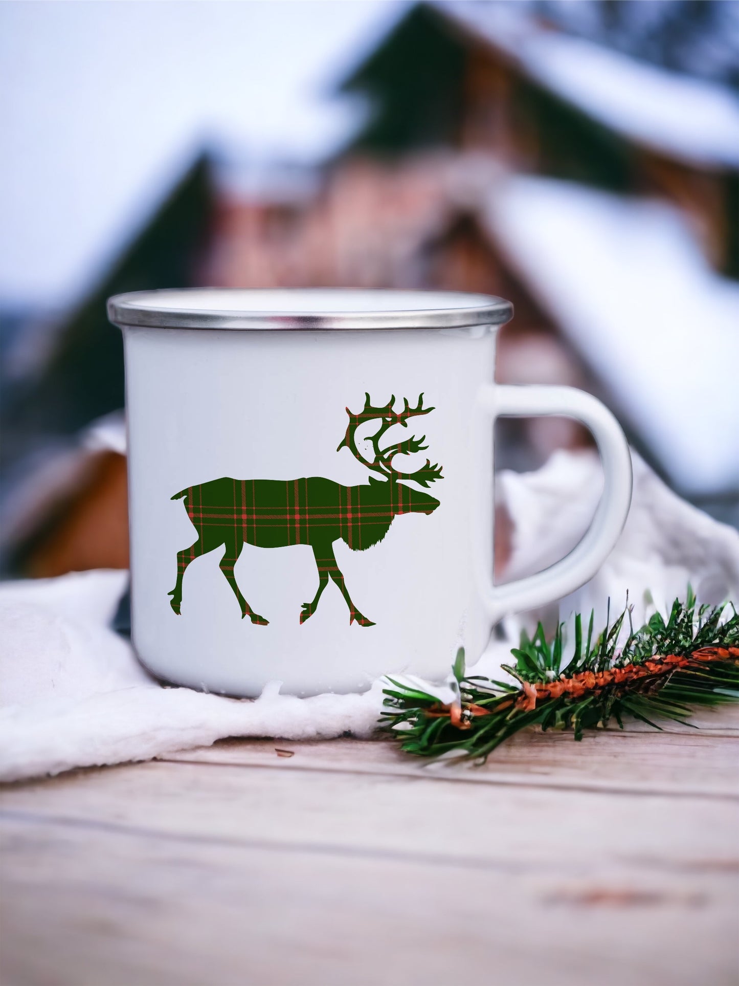 Plaid Deer Stag - Enamel Camping Mug