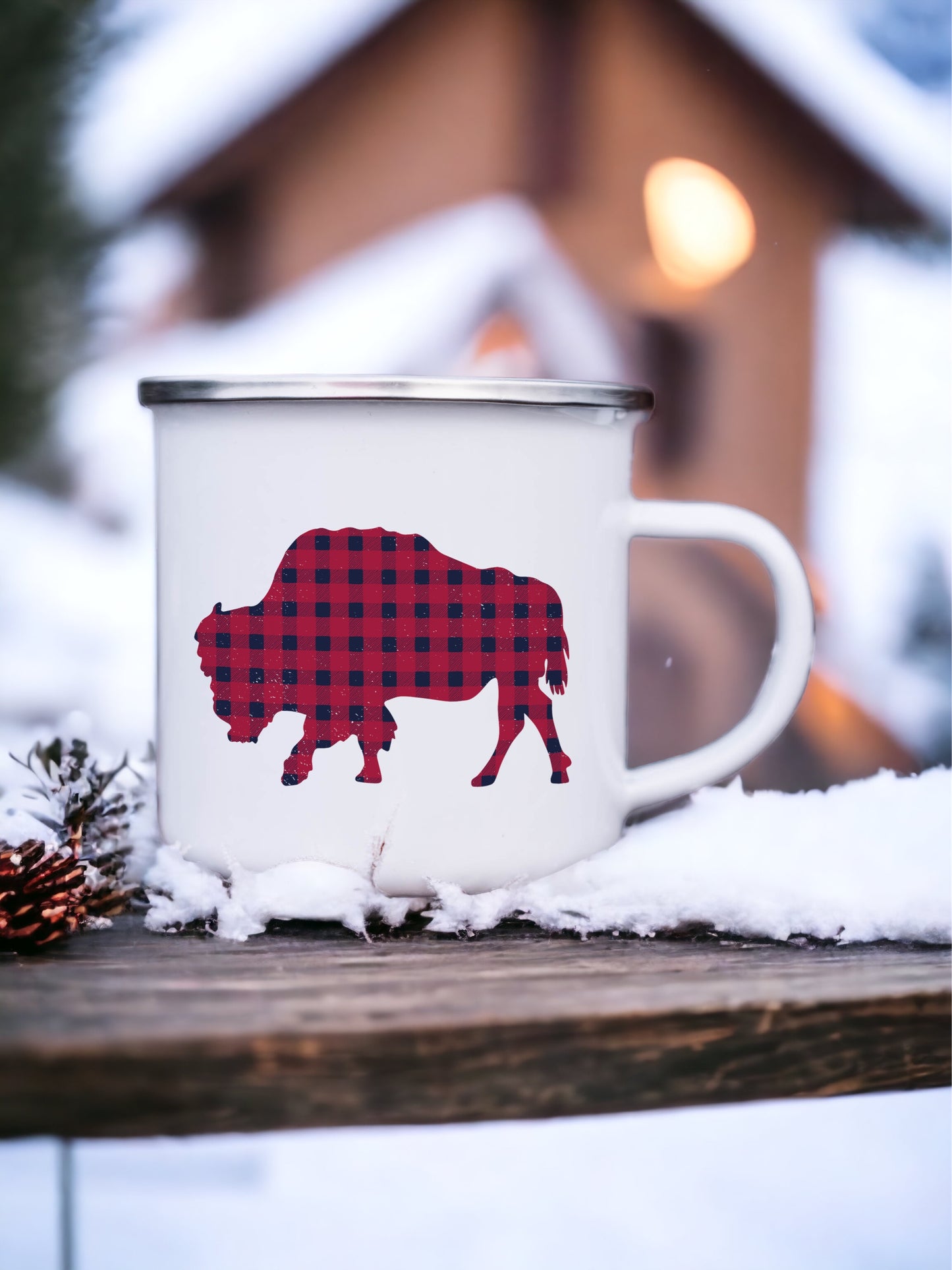 Plaid Bison - Enamel Camping Mug