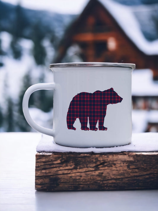 Plaid Bear - Enamel Camping Mug