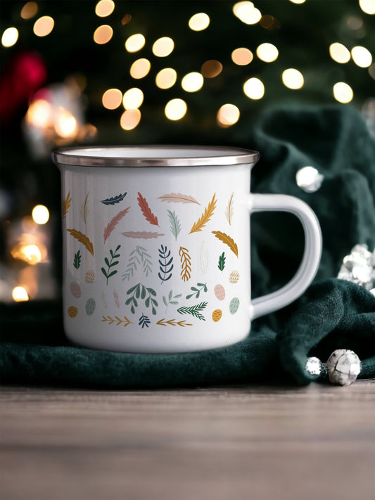 Folky Wintertime Christmas Enamel Mug