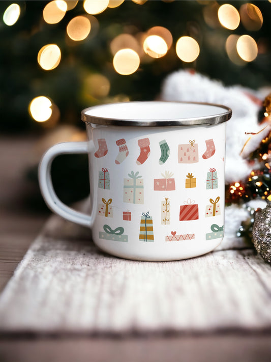 Folky Wintertime Christmas Enamel Mug