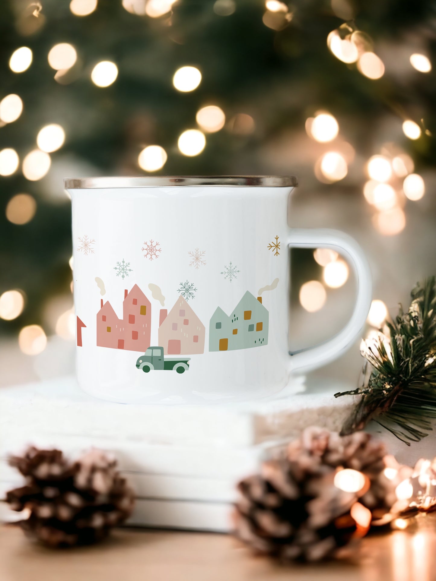 Folky Wintertime Christmas Enamel Mug