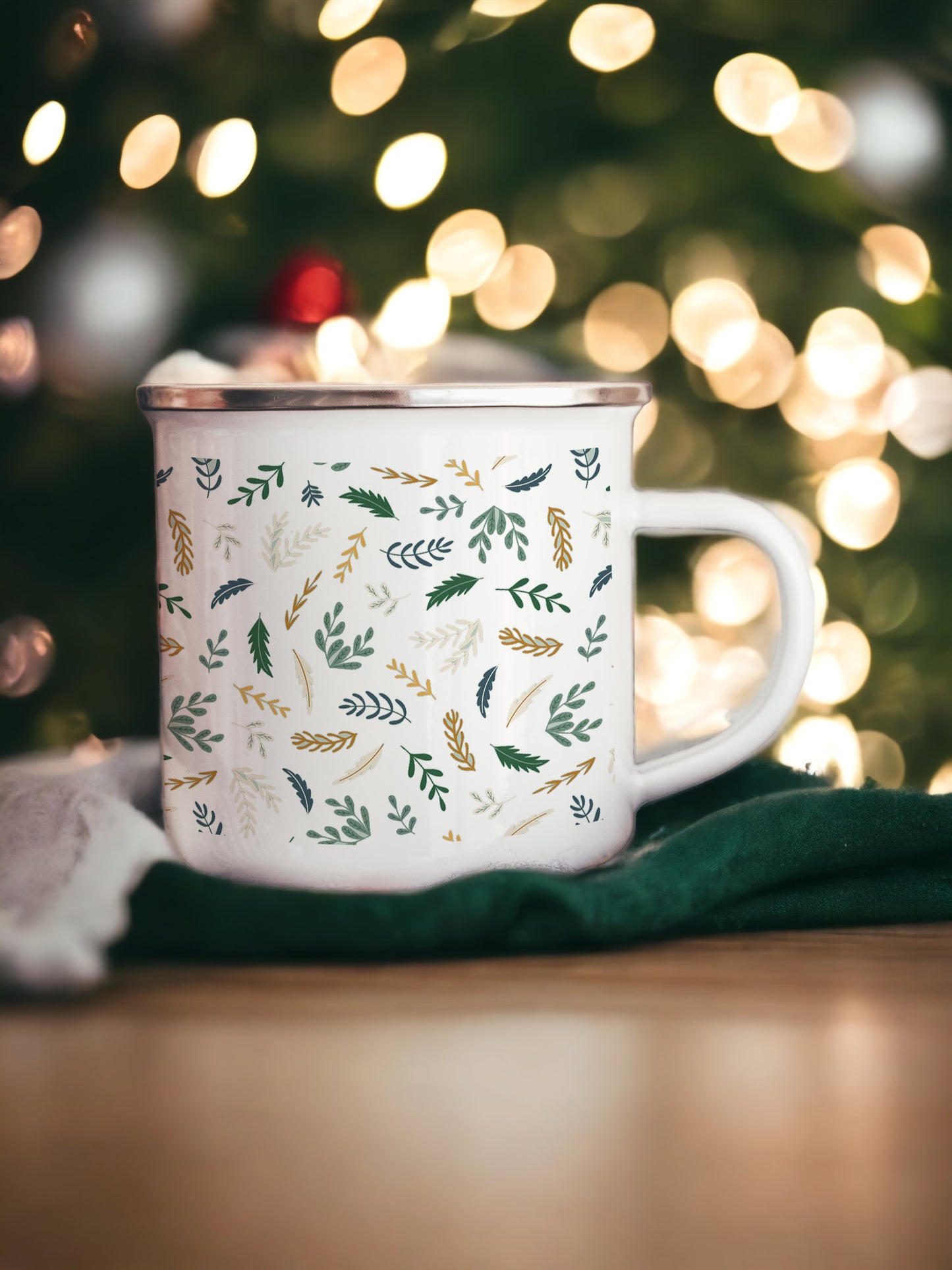 Folky Wintertime Christmas Enamel Mug