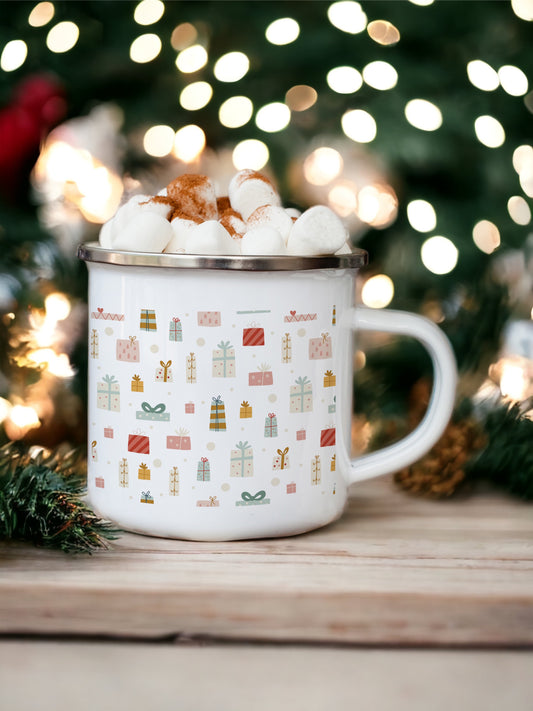 Folky Wintertime Christmas Enamel Mug