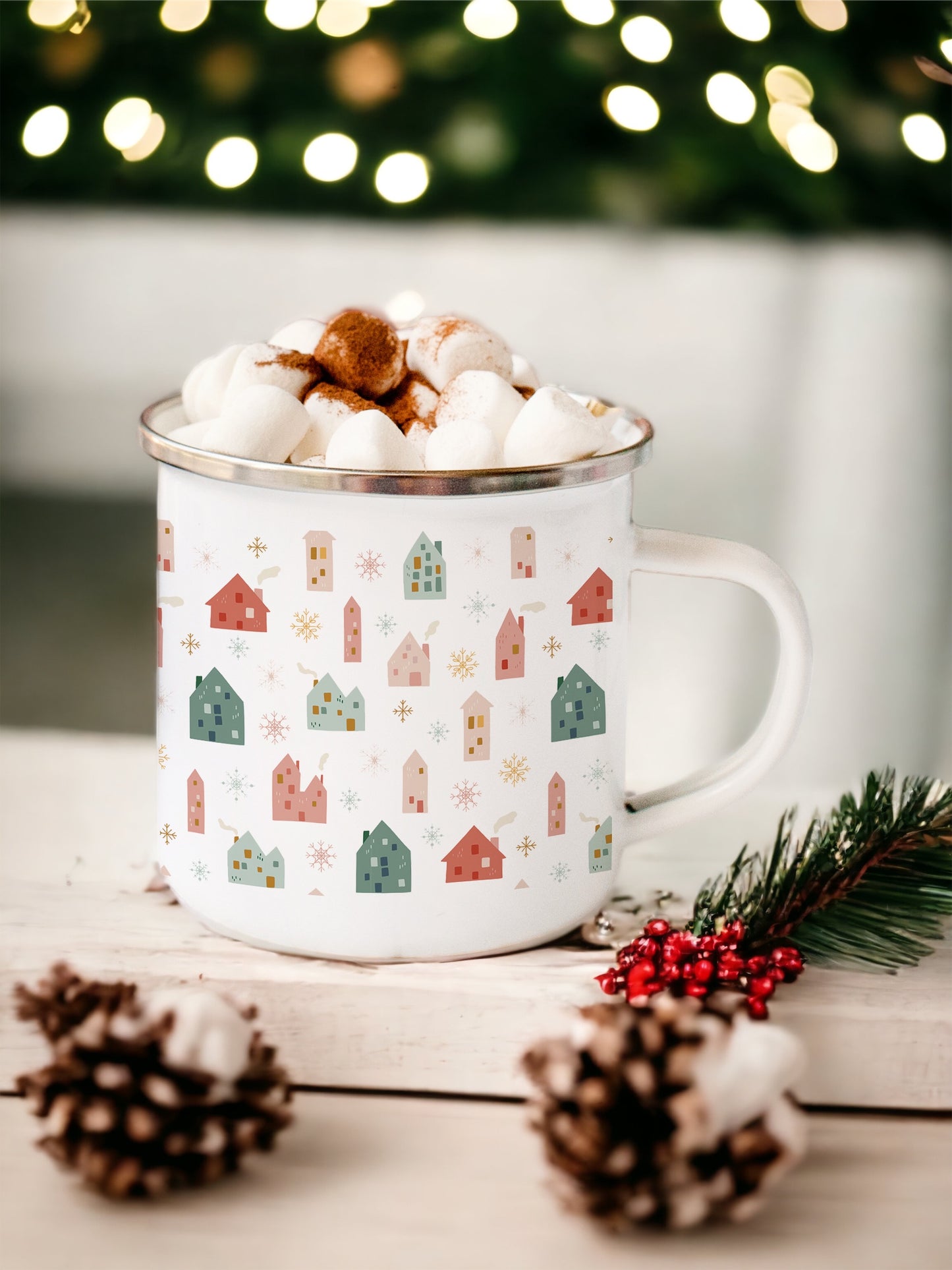 Folky Wintertime Christmas Enamel Mug