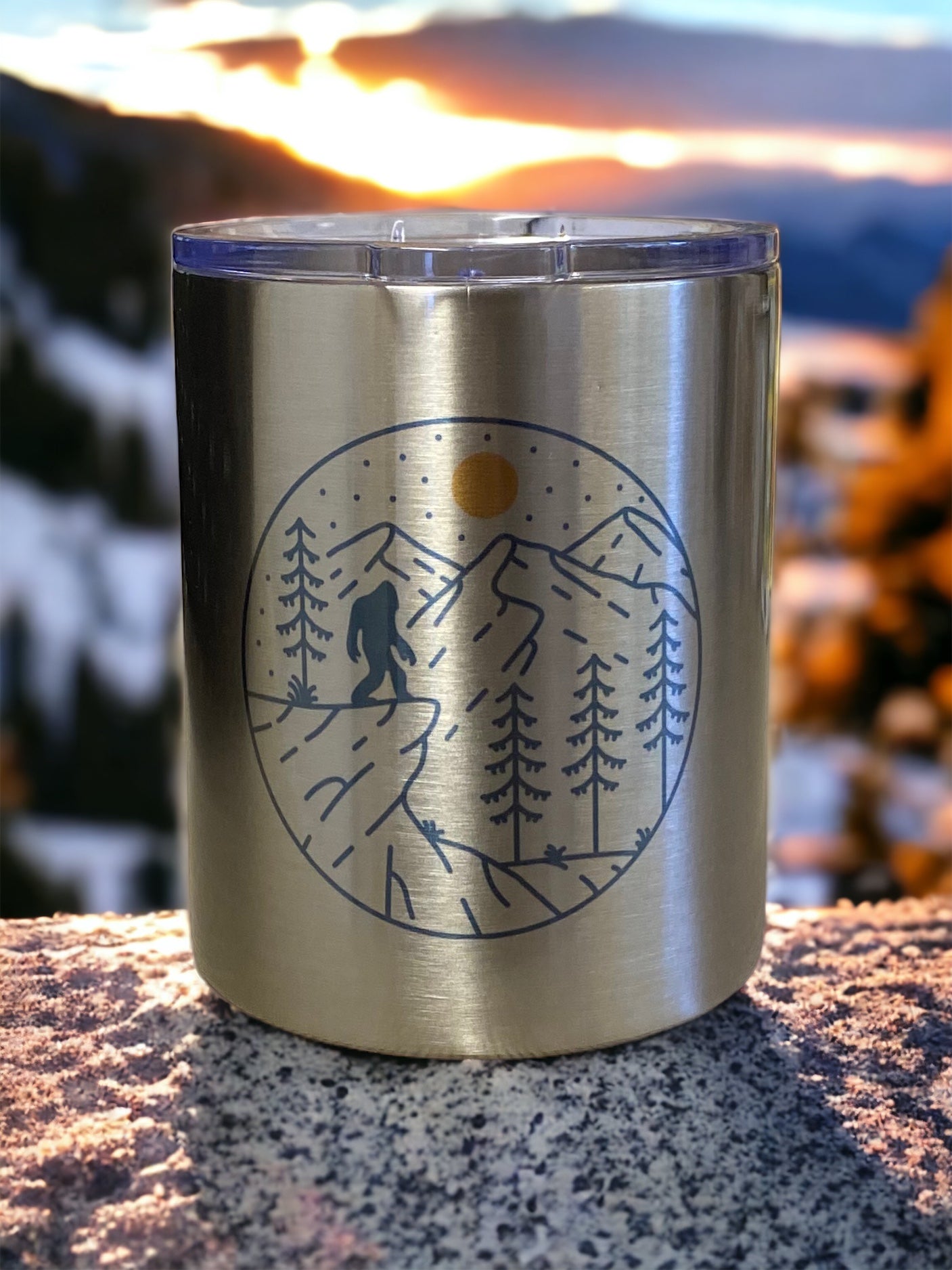 Bigfoot in the forest - Low Ball Stainless Steel Tumbler