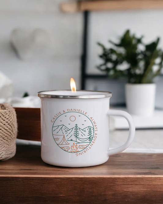 Camping in the woods - Personalised Enamel Camper Candle