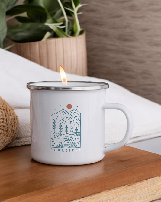 Camping in the woods - Personalised Enamel Camper Candle