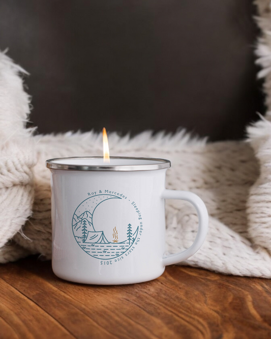 Camping in the woods - Personalised Enamel Camper Candle