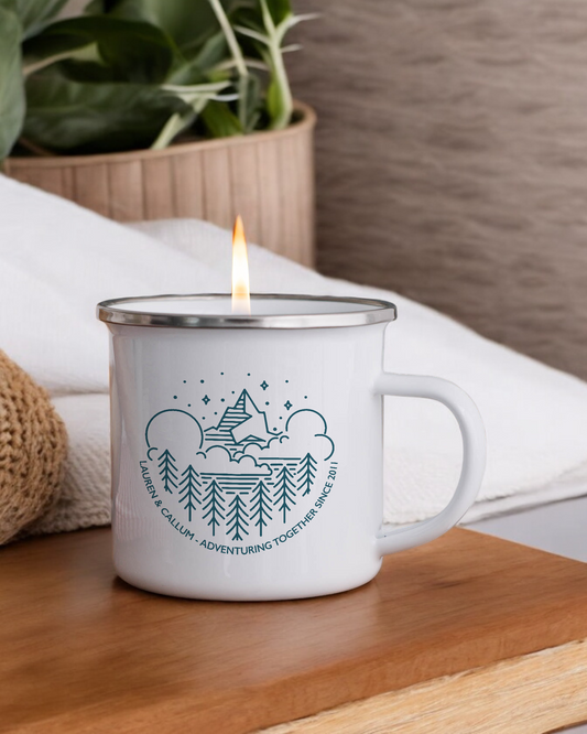 Camping in the woods - Personalised Enamel Camper Candle