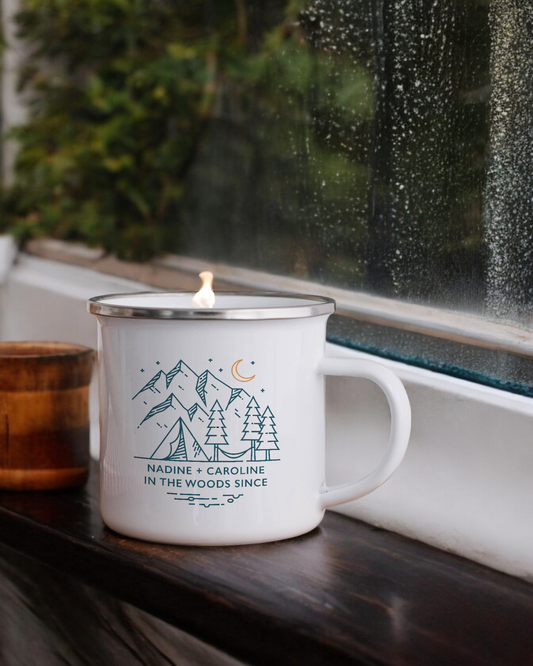 In the woods - Personalised Enamel Camper Candle