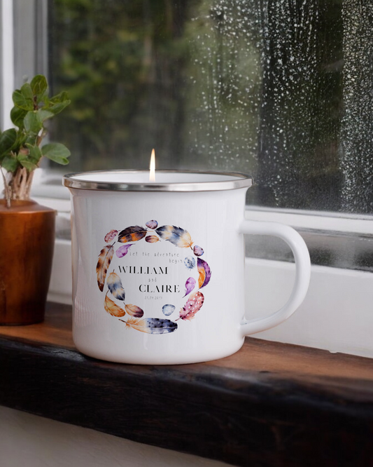 Let the adventure begin - Personalised Enamel Camper Candle