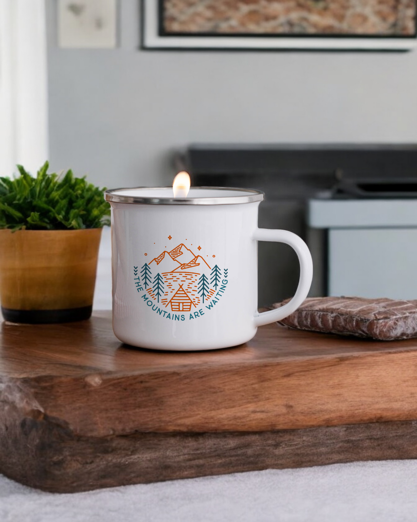 The Mountains are waiting - Enamel Camper Candle