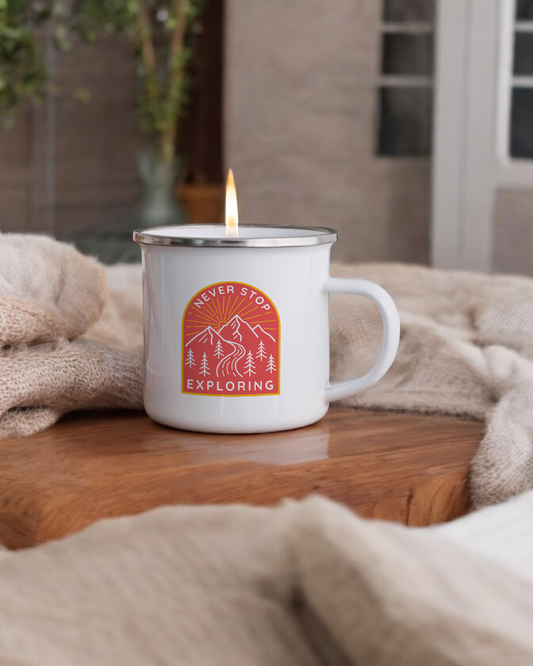 Never stop exploring - Enamel Camper Candle