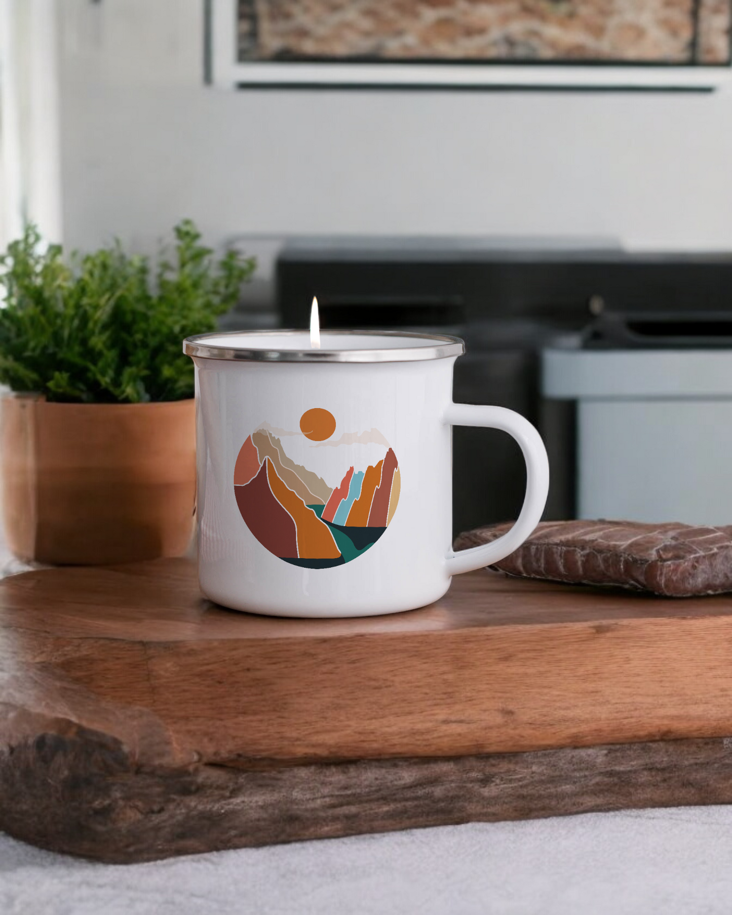 Mountain sunset - Enamel Camper Candle