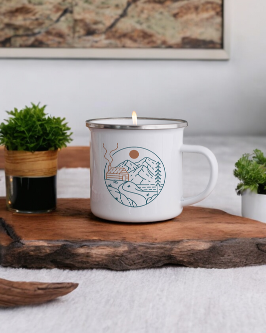 Cabin in the mountains - Enamel Camper Candle