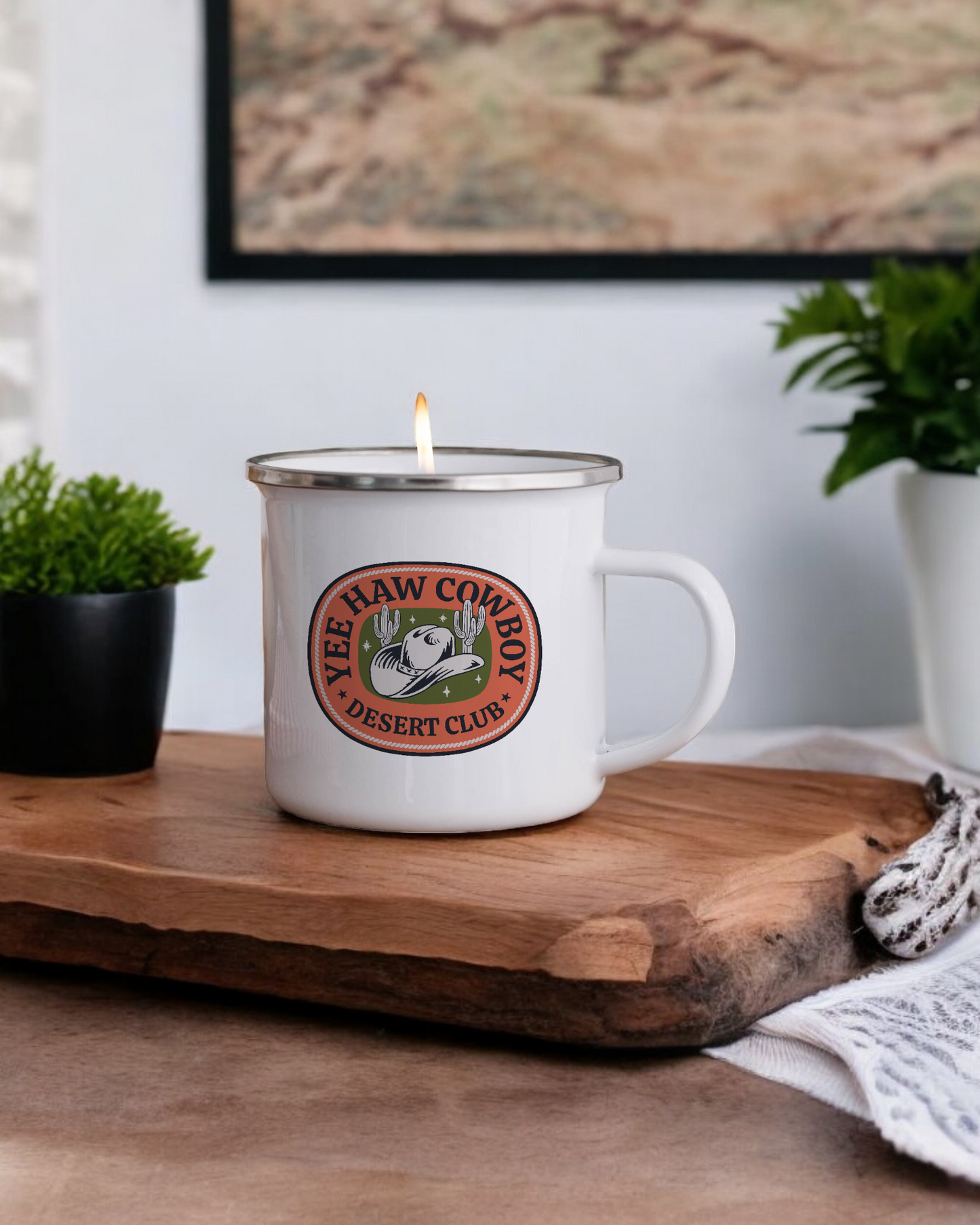 Yee haw cowboy - Enamel Camper Candle