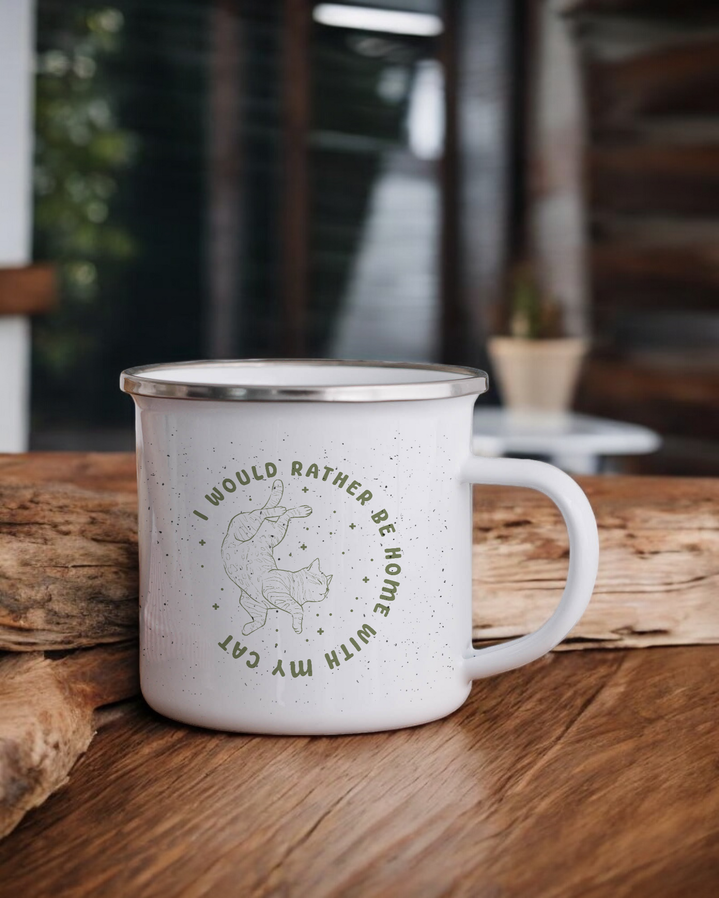 I Would Rather Be At Home With My Cat - Enamel Camper Mug