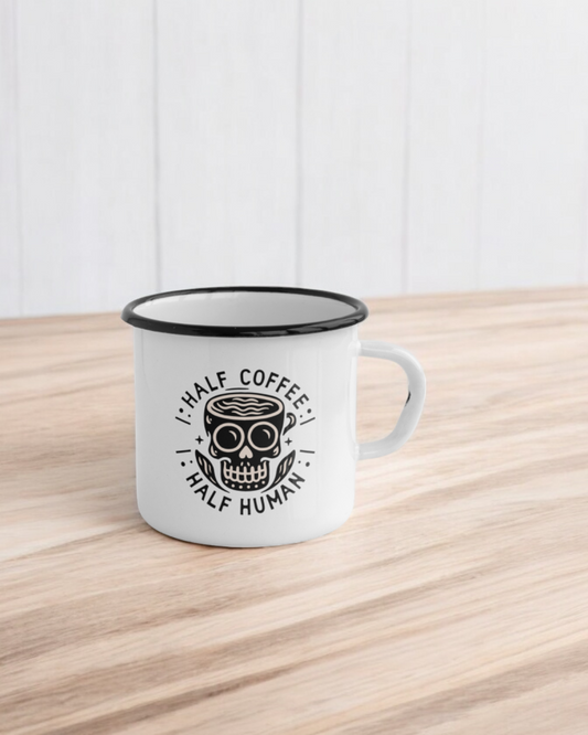 Half Coffee Half Human - Ceramic Camper Mug