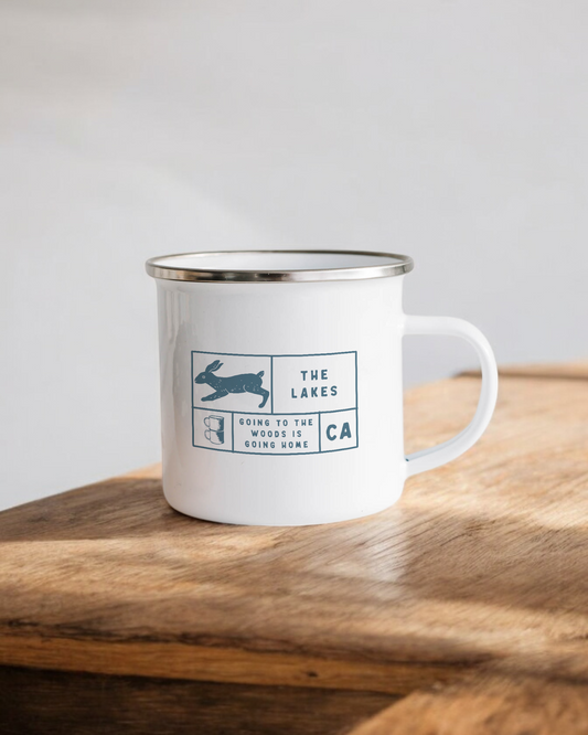 The Lakes, going to the woods is going home - Enamel Camper Mug