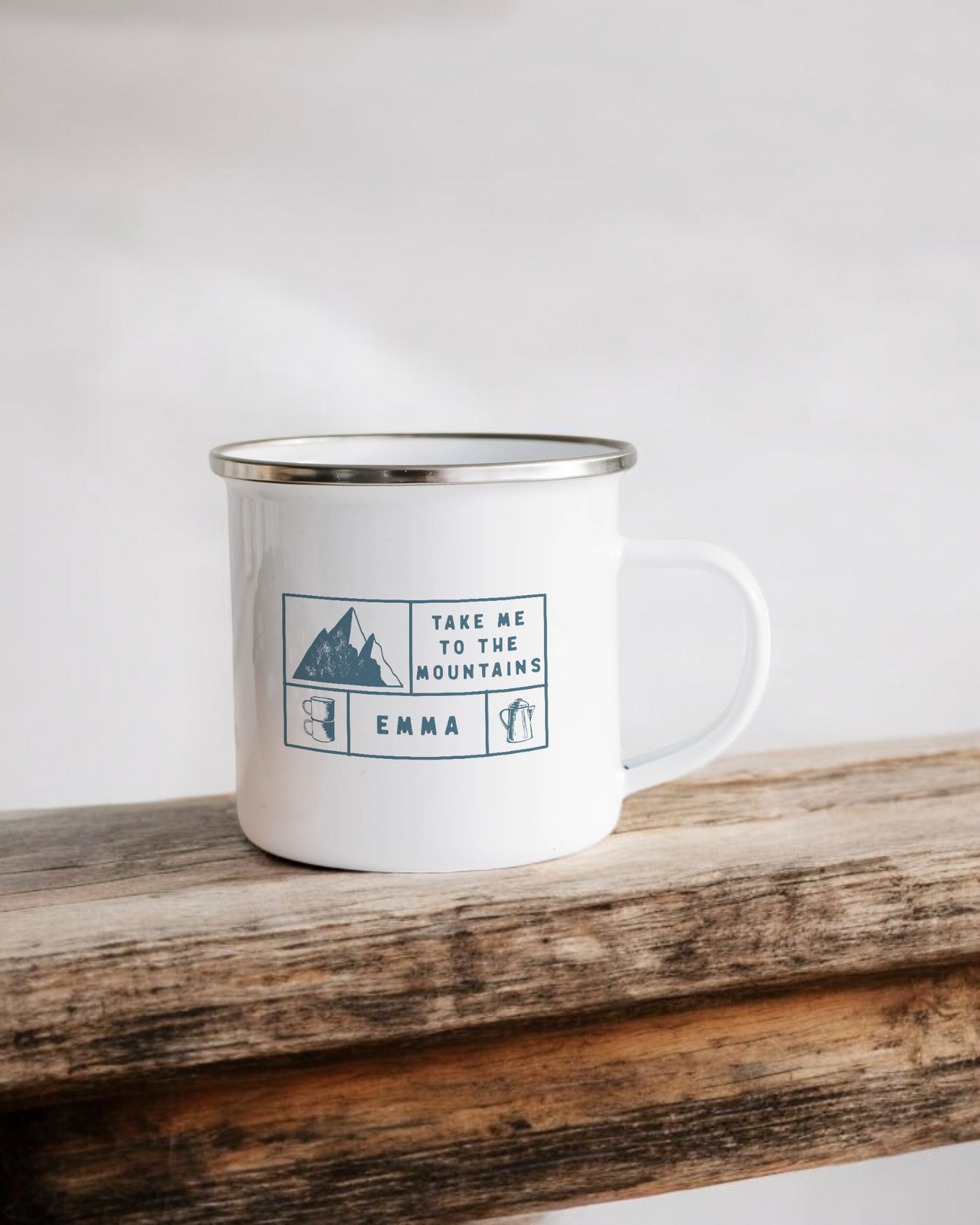 Take me to the mountains -  Personalised Enamel Camper Mug