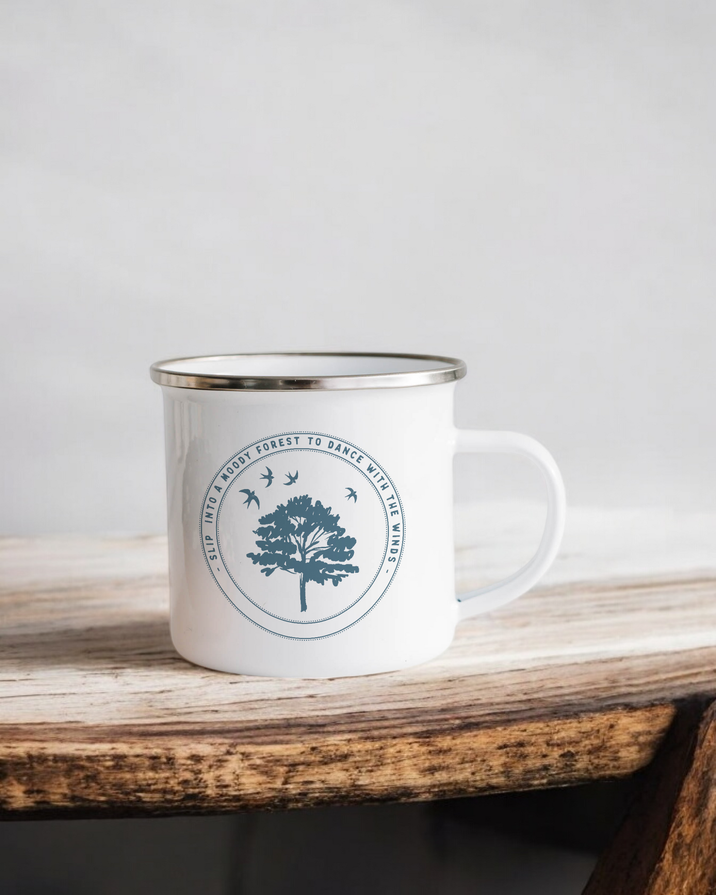 Slip into a moody forest to dance with the wind - Enamel Camper Mug