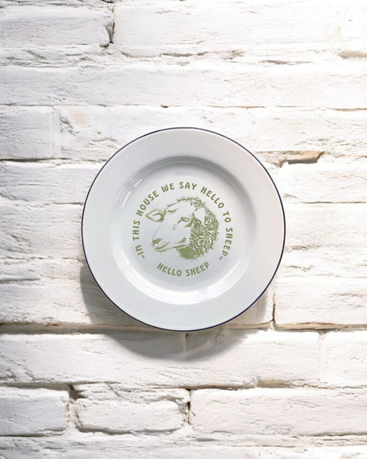 In this house we say hello to sheep Decorative Enamel Plate