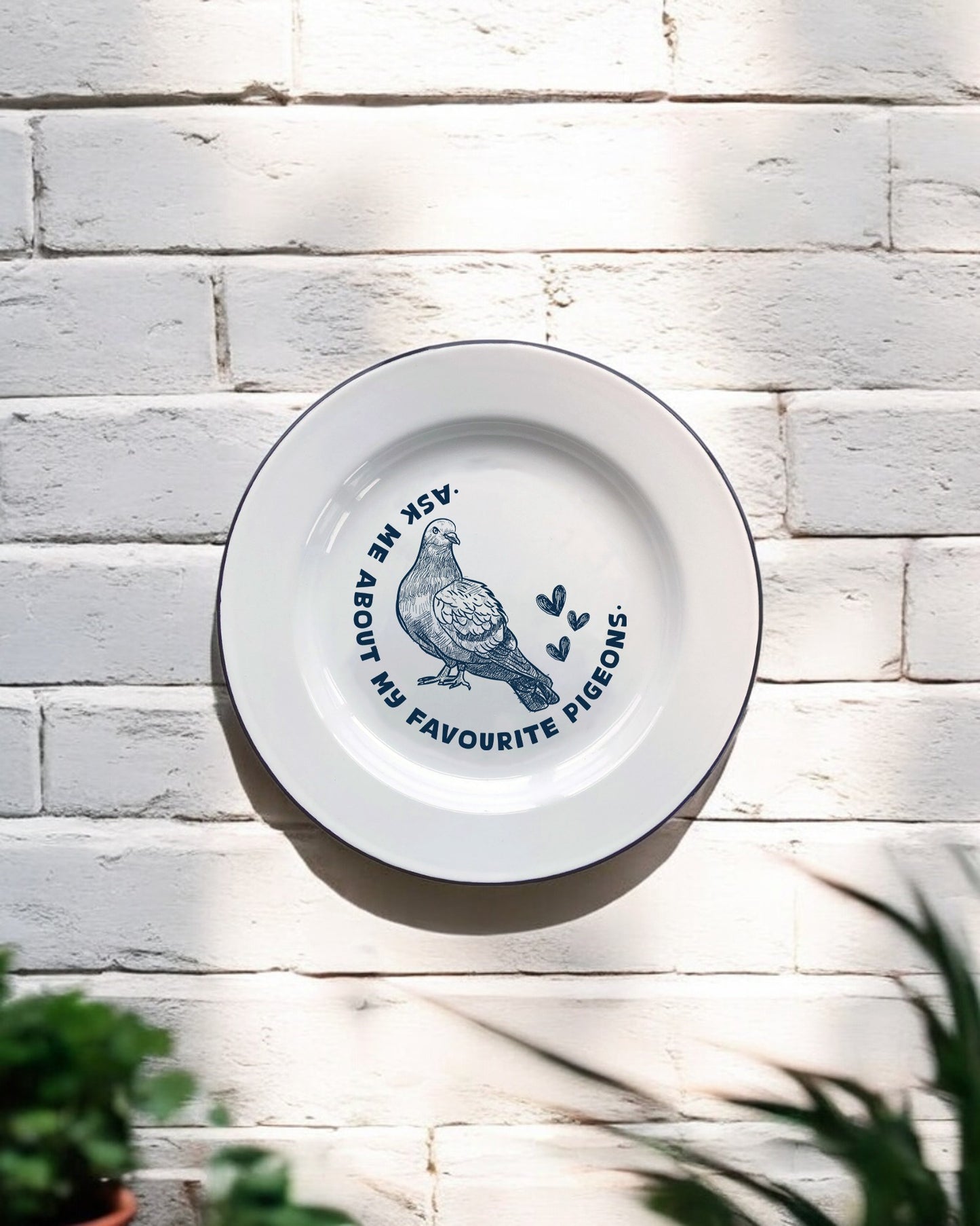 Ask me about my favourite pigeons Decorative Enamel Plate