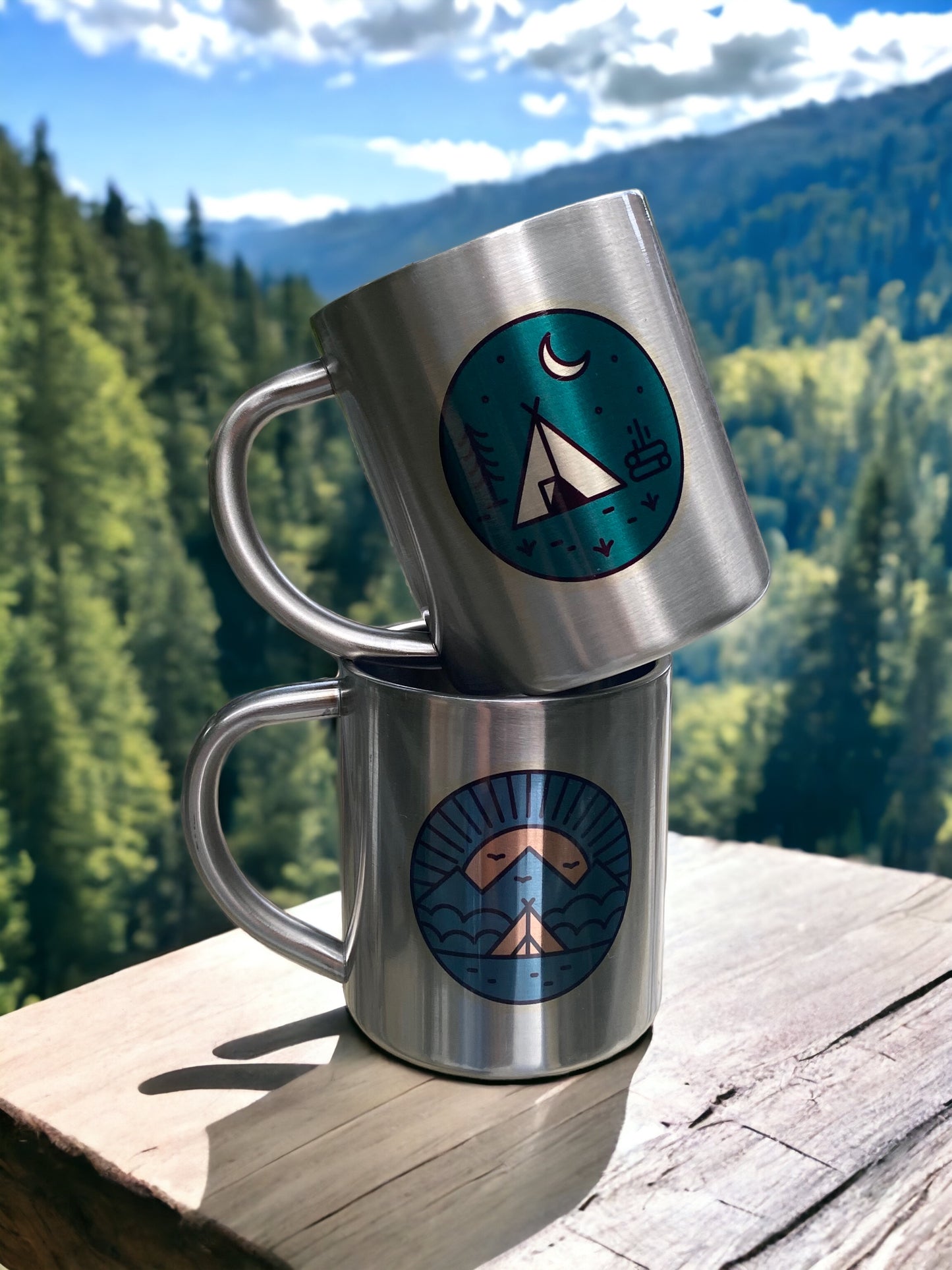 Into the woods - Set of two stainless steel camping mugs