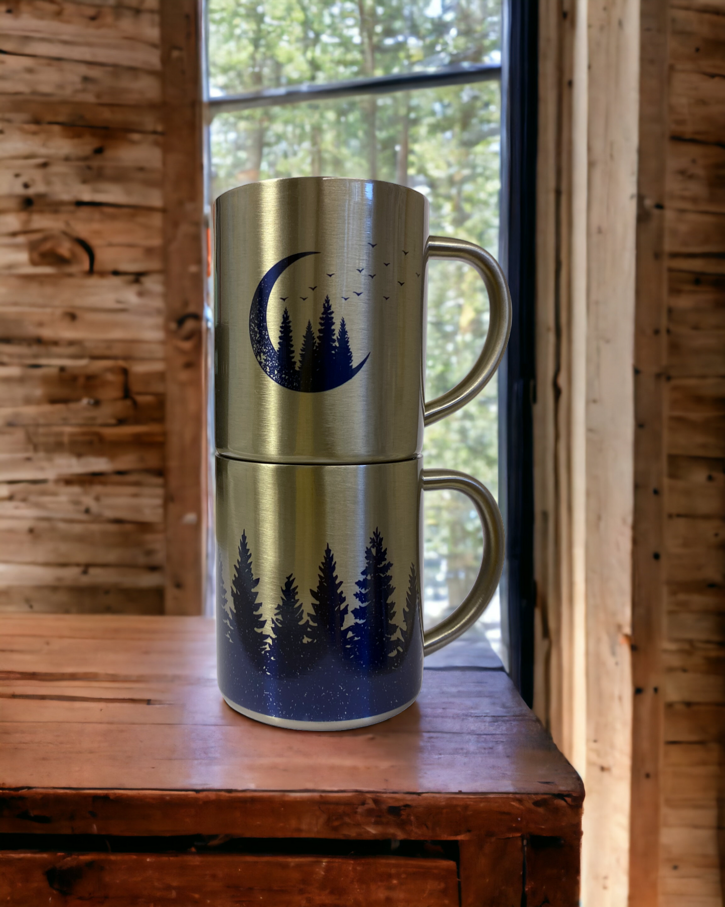 Into the woods - Set of two stainless steel camping mugs