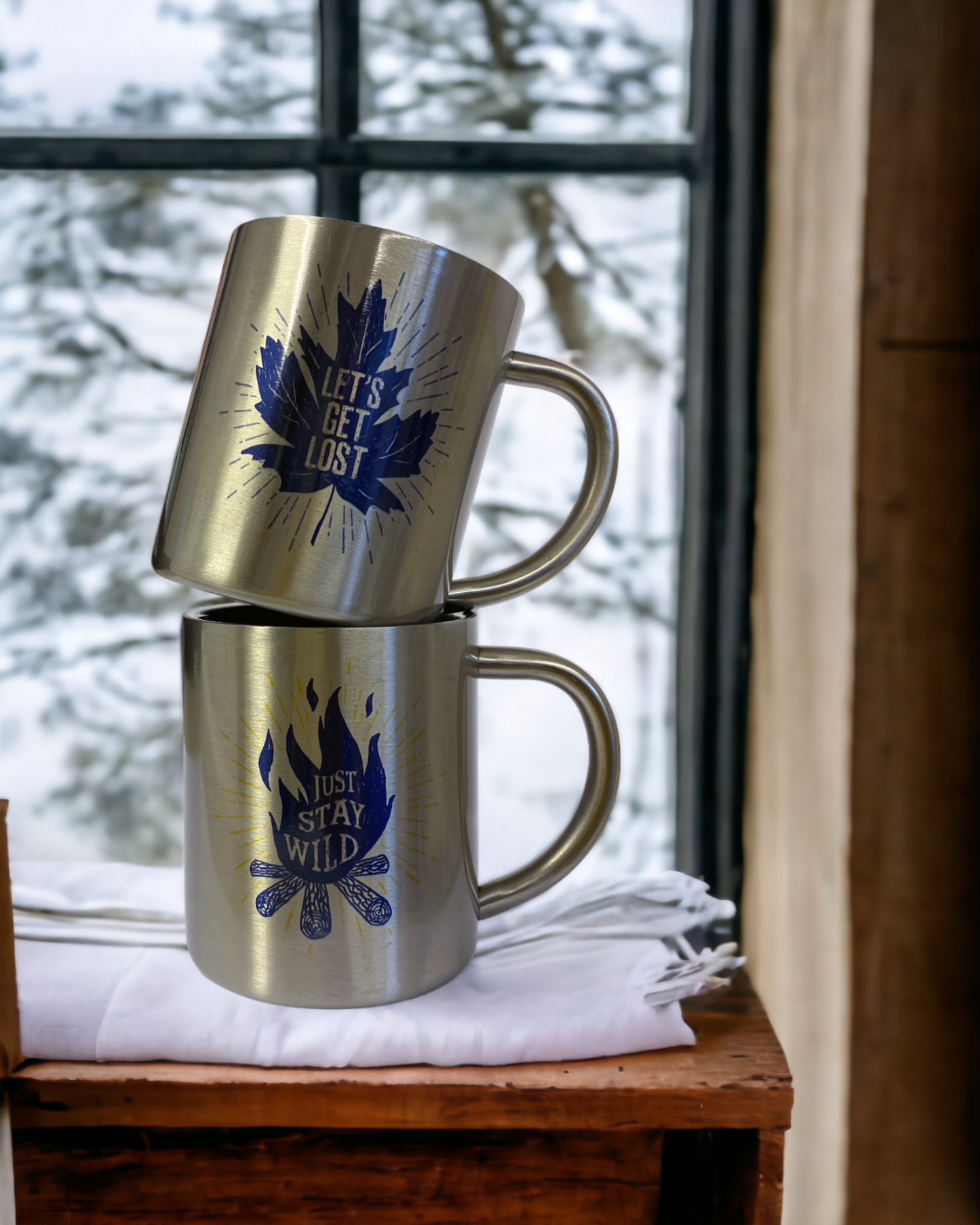 Into the woods - Set of two stainless steel camping mugs