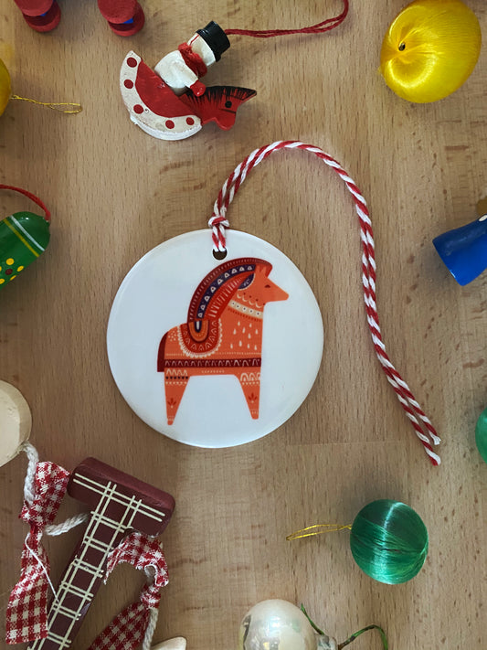 Dala Horse Christmas, Ceramic Ornament