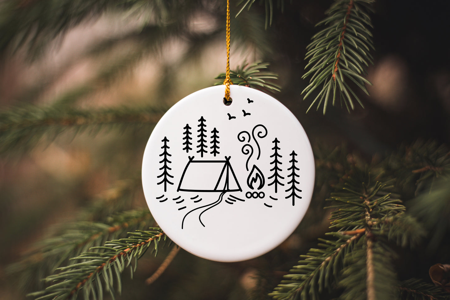 Mountain Camping Ceramic Ornament