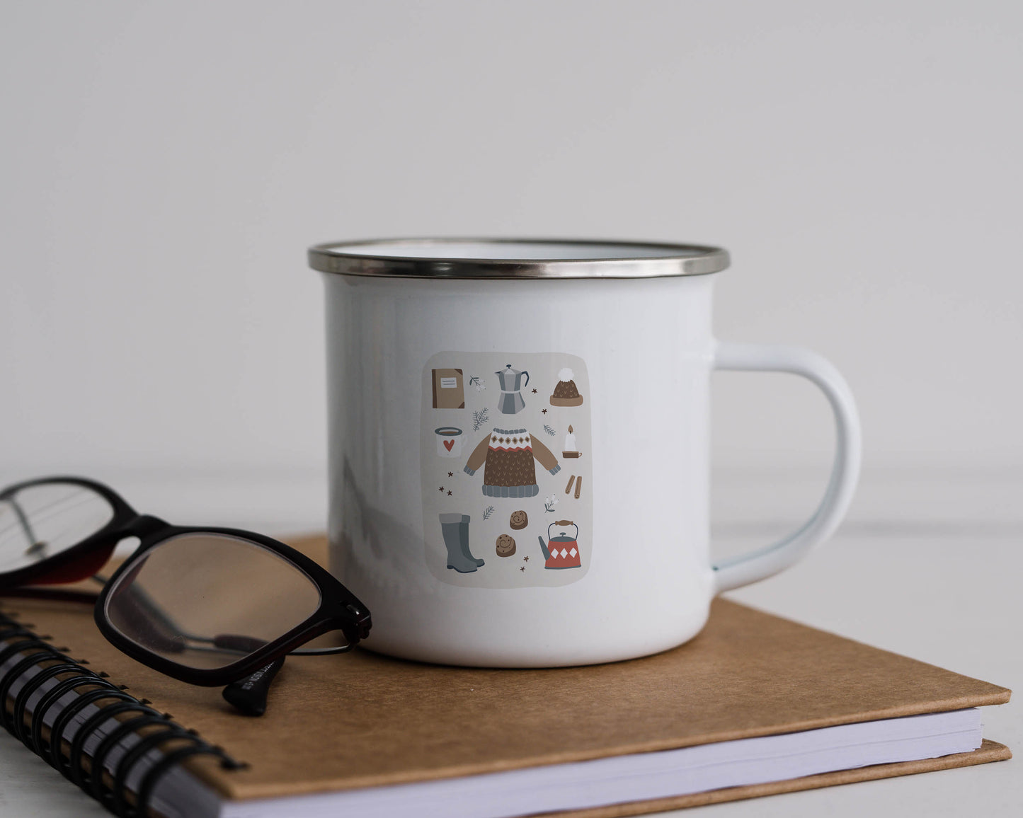 Folky Wintertime Christmas Enamel Mug