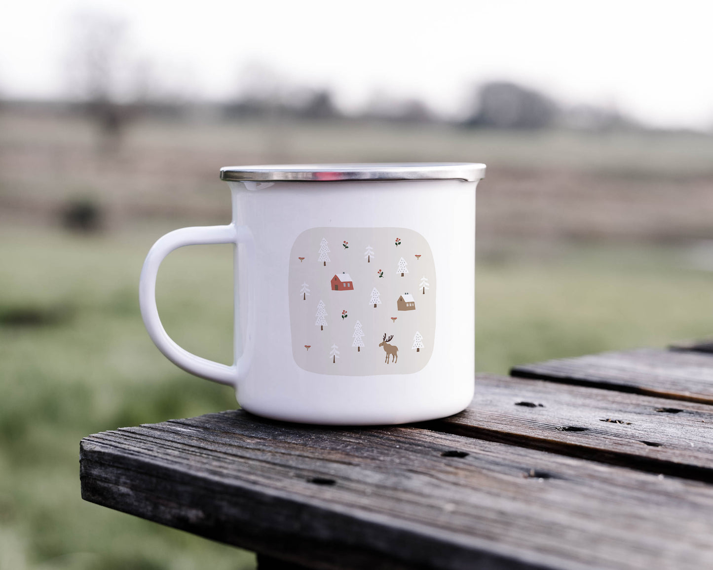 Folky Wintertime Christmas Enamel Mug