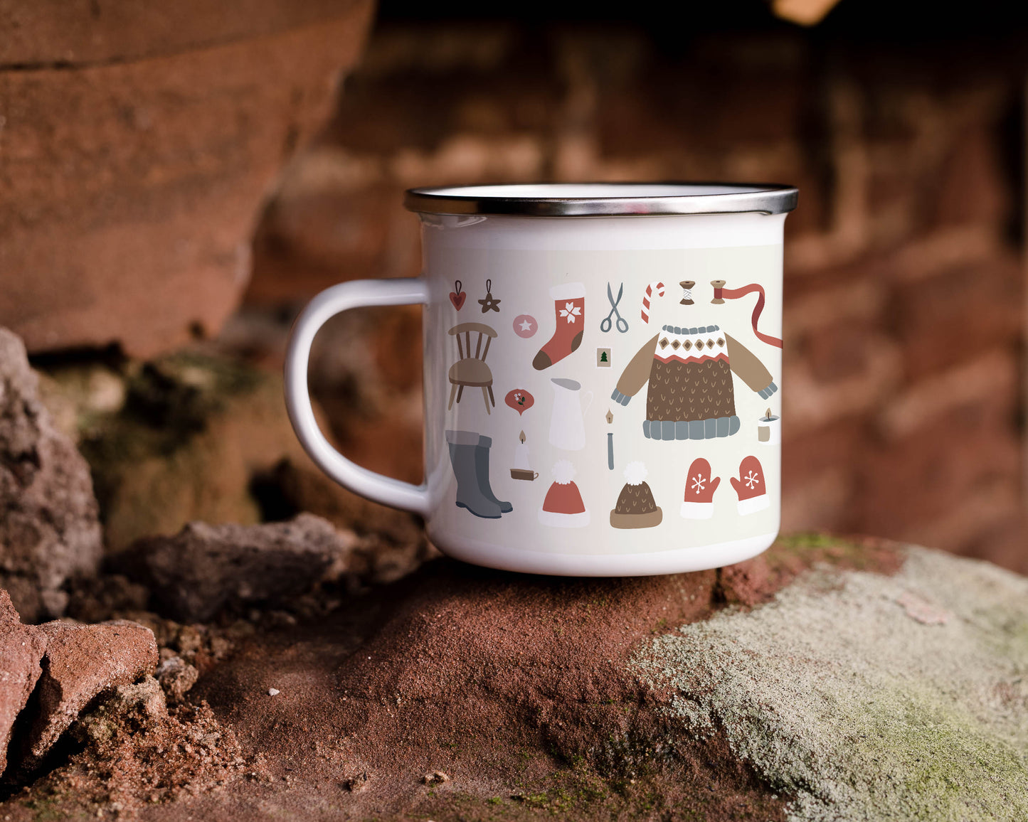 Folky Wintertime Christmas Enamel Mug