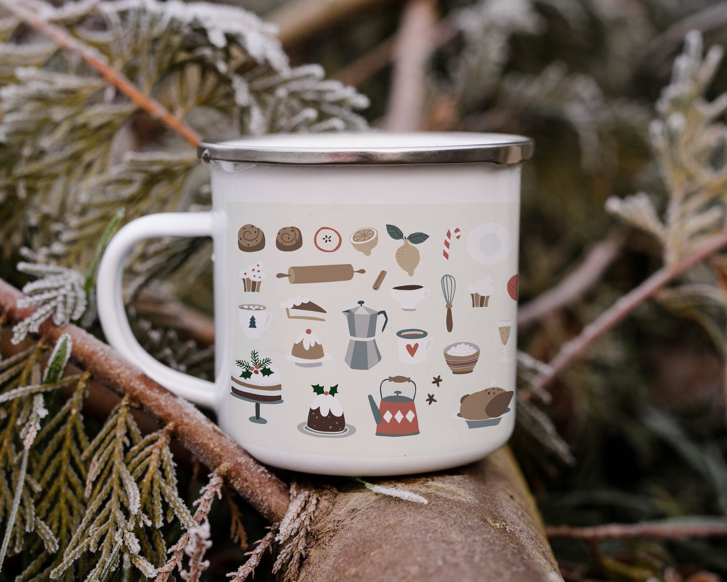 Folky Wintertime Christmas Enamel Mug