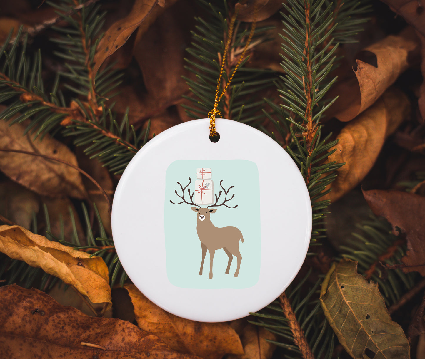 Folky Wintertime Ceramic Ornament