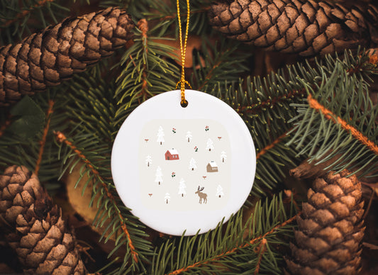 Folky Wintertime Ceramic Ornament