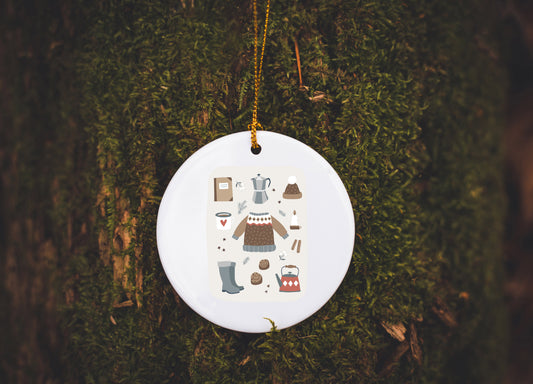 Folky Wintertime Ceramic Ornament